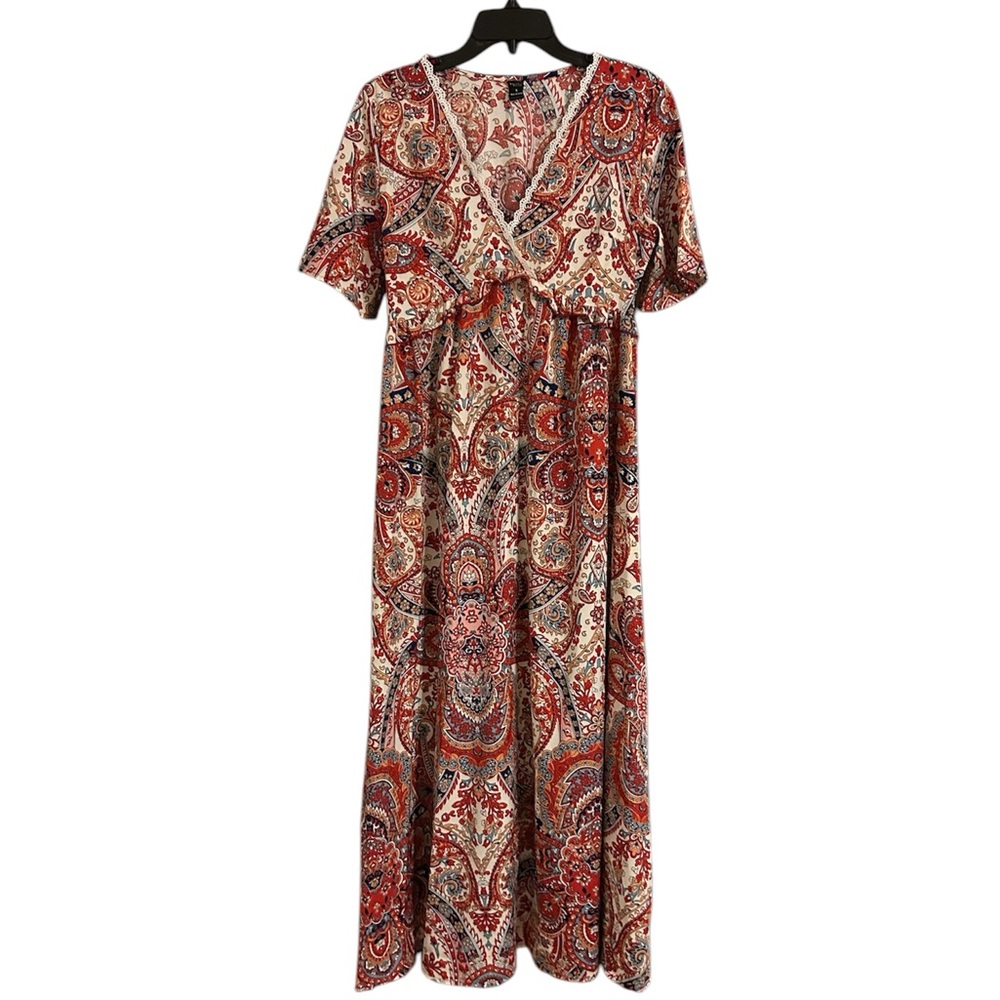 Paisley Print Maxi Dress - Red and Cream